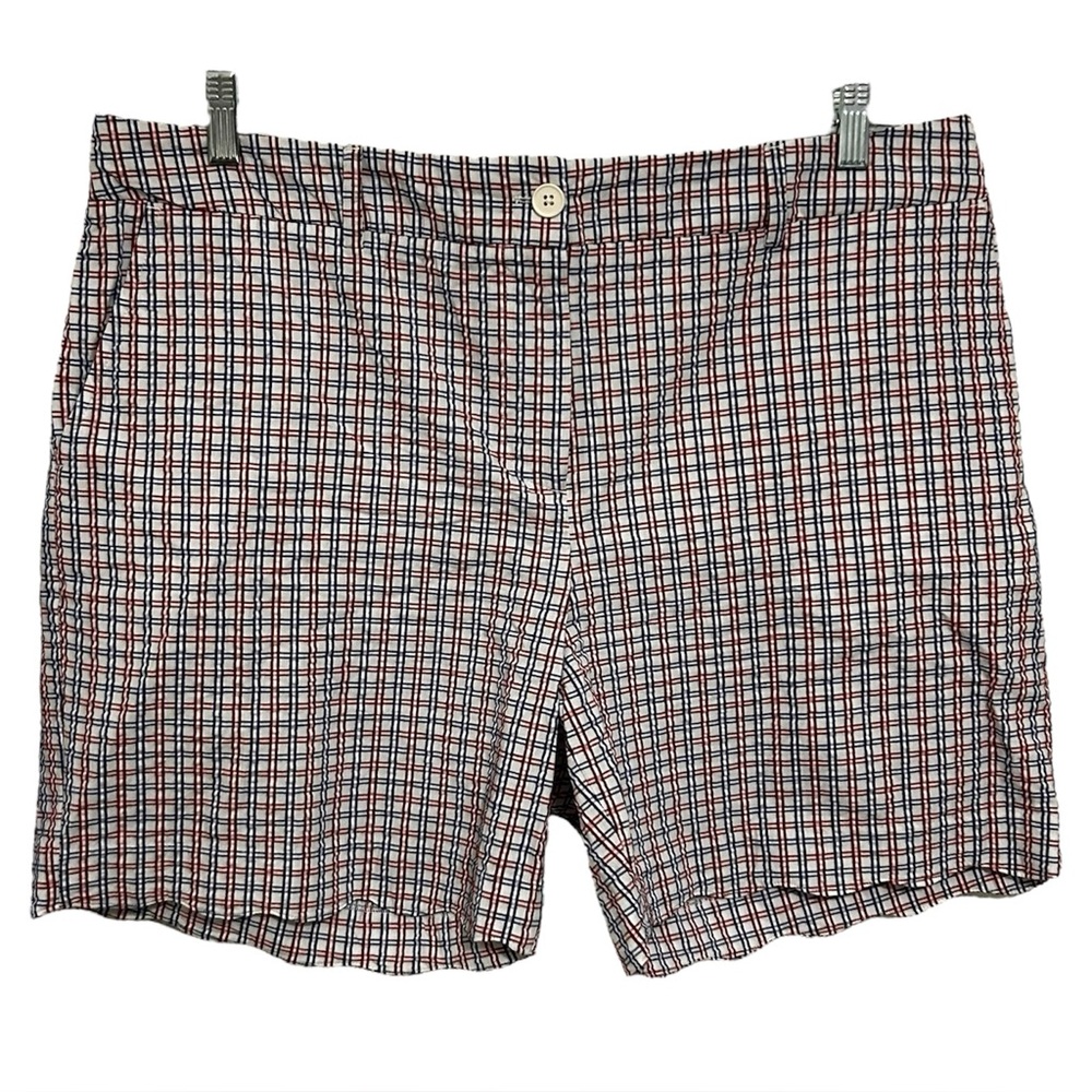 Talbots Women’s Size 16 Red White Blue Plaid Seersucker Cotton Shorts